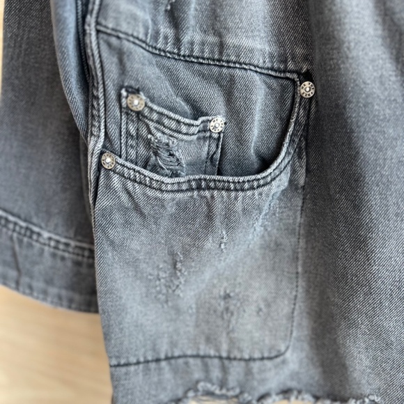 Free People Oversized Distressed Denim Jacket - Picture 6 of 9
